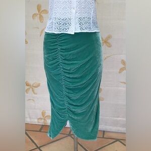Vintage Vivetta Silk Velvet Skirt Mint Green Ruched Italian Small